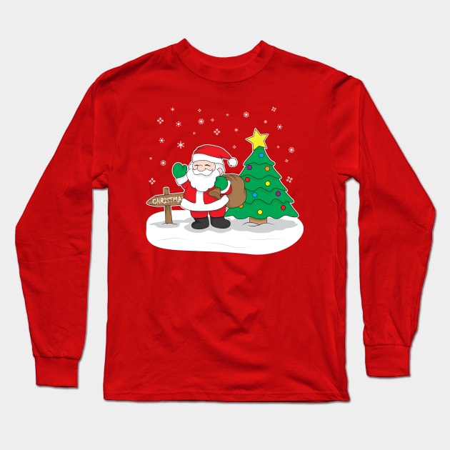 Christmas Tee Shirt. Funny Cute Santa tshirt Clothes Long Sleeve T-Shirt by Chebs